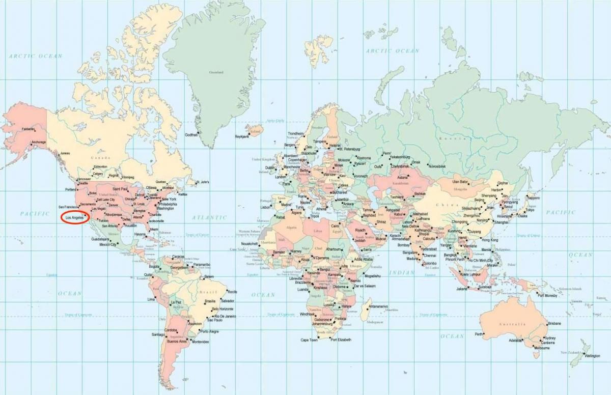 Posizione di Los Angeles sulla mappa del mondo