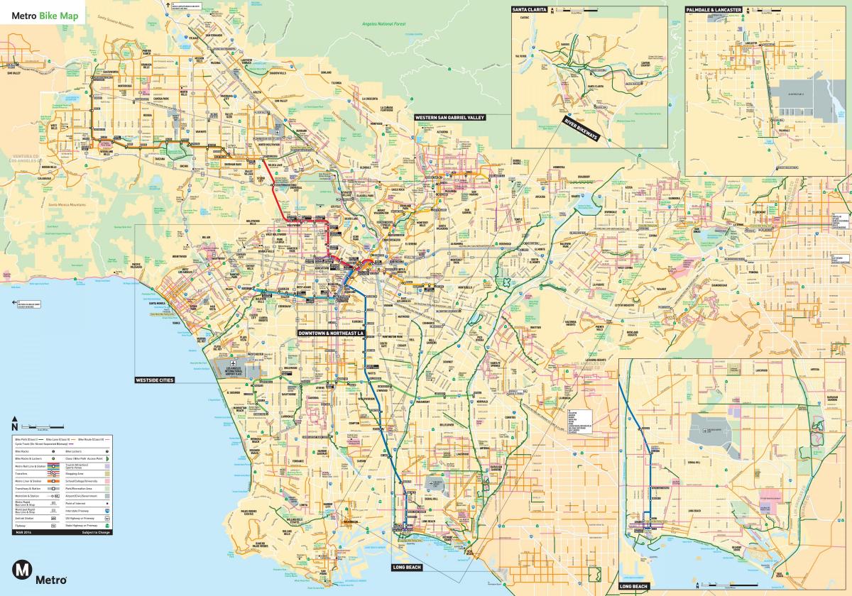 Mappa delle piste ciclabili di Los Angeles