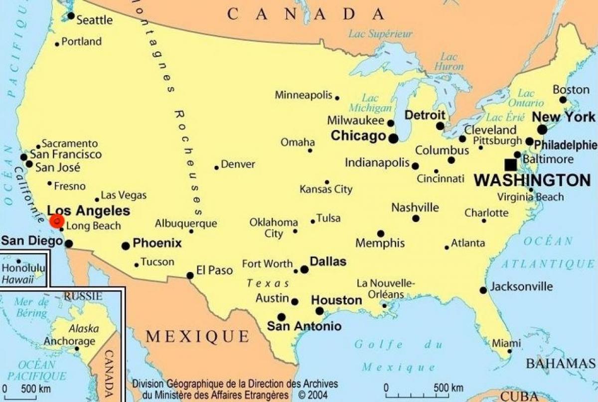 Los Angeles sulla mappa degli Stati Uniti d'America