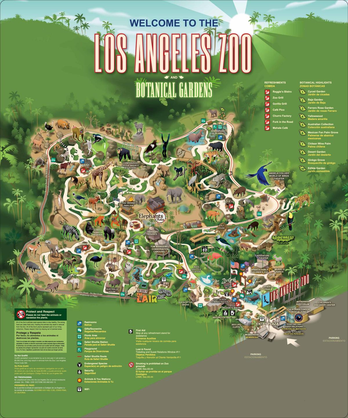 Mappa del parco zoologico di Los Angeles