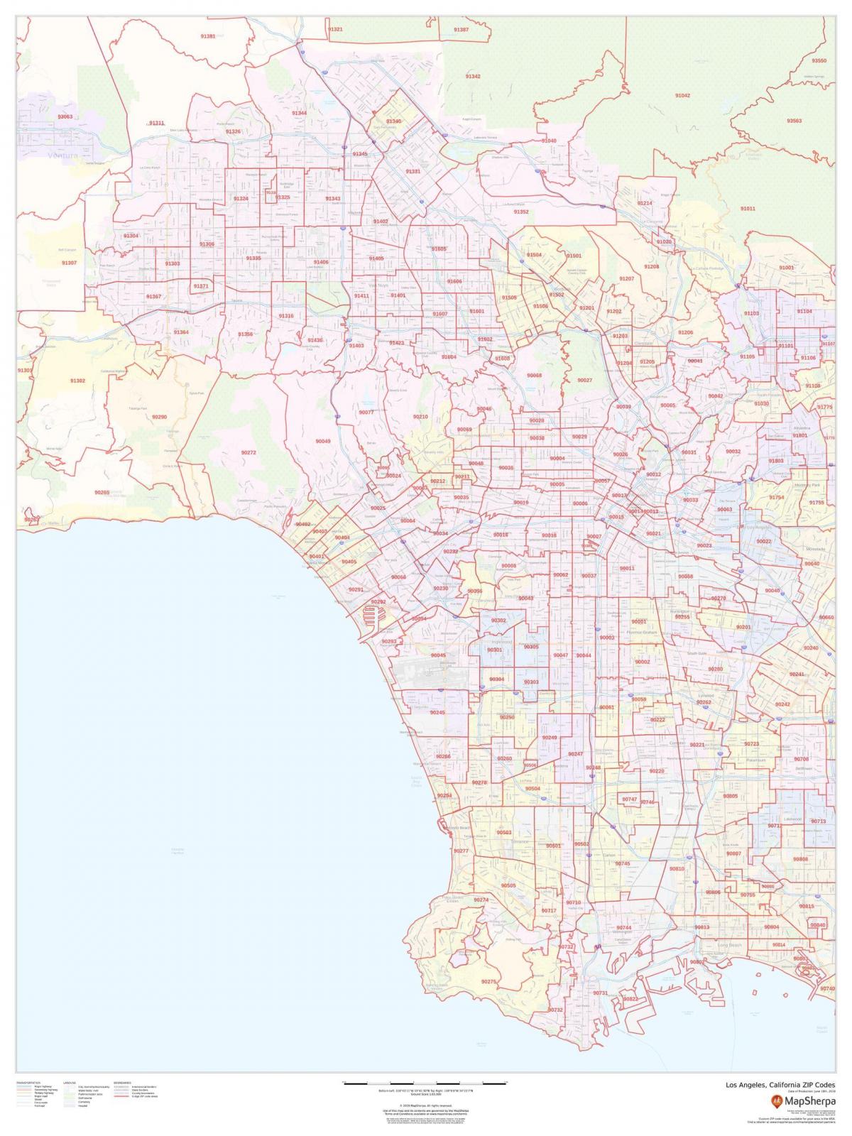 Mappa dei codici di avviamento postale di Los Angeles