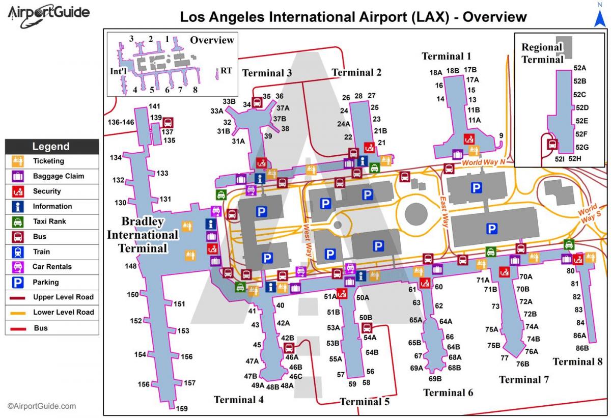 Mappa del terminal dell'aeroporto di Los Angeles